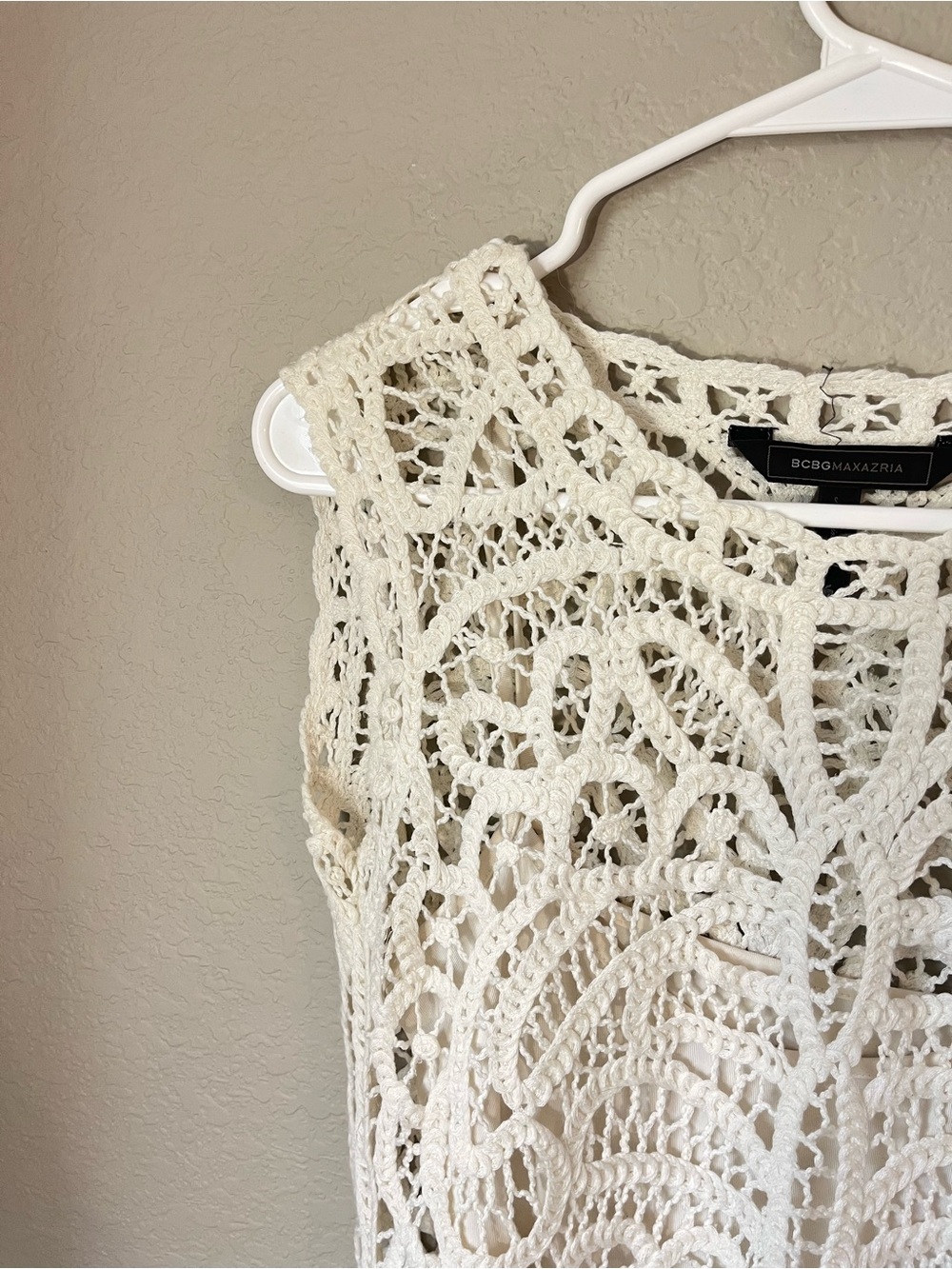 BCBGMAXAZRIA Beti Crochet Dress XXS Gardenia Ivory Boho Bridal Beach Mini - Picture 2 of 10